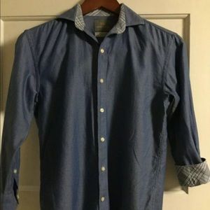 Thomas Dean Boys Button Front Long Sleeve blue